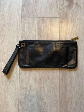 HOBO International Black Leather Wristlet Clutch with bronze hardware Vintage